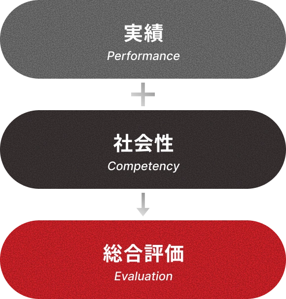 評価の考え方（実績・社会性・総合評価）の図